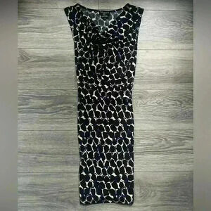 NWT Tahari ASL for Bloomingdale’s Black Purple Cream Midi Dress Belted S…